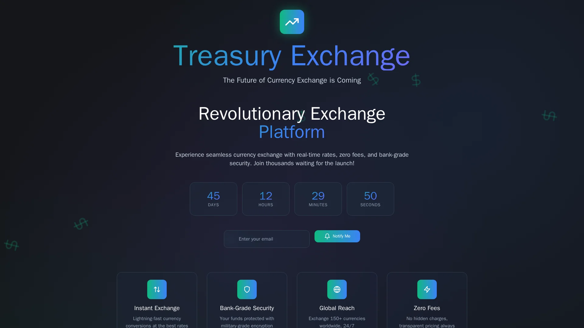 Screenshot of thetreasuryexchange.com captured at the last scan