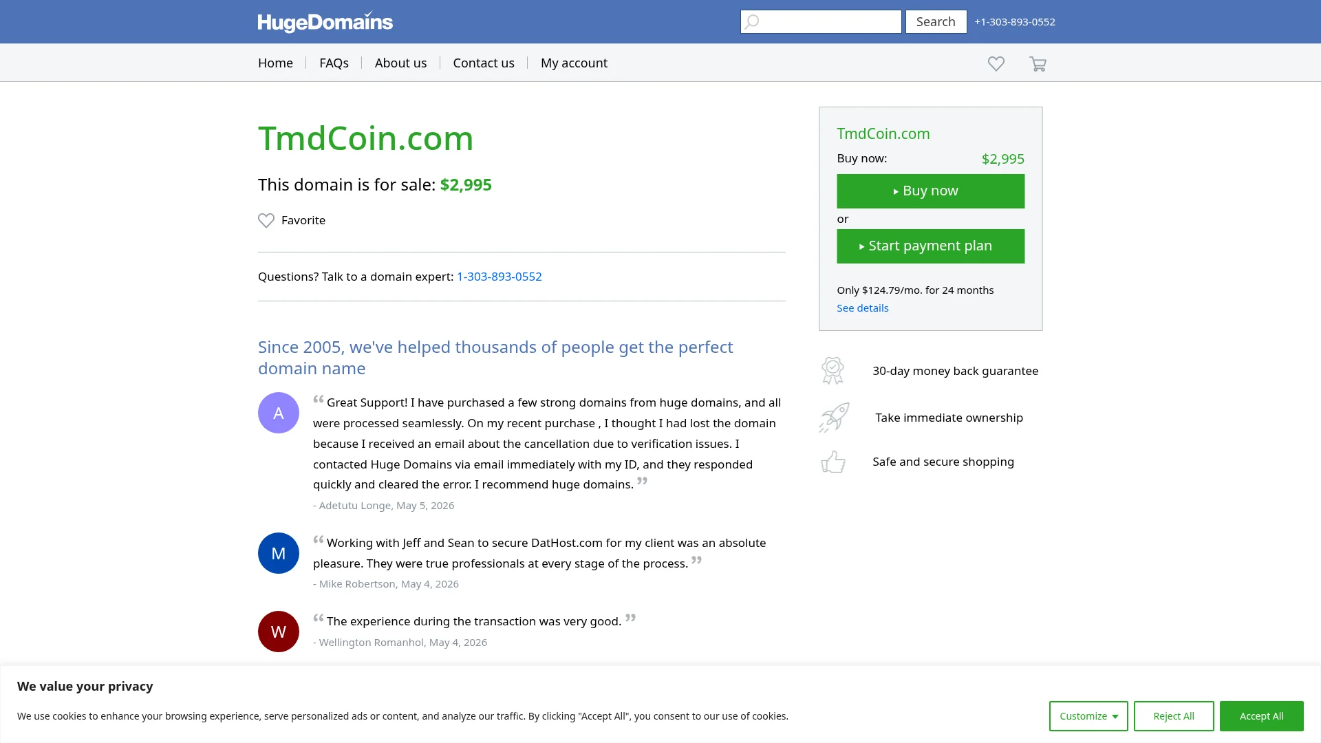 Screenshot of tmdcoin.com captured at the last scan