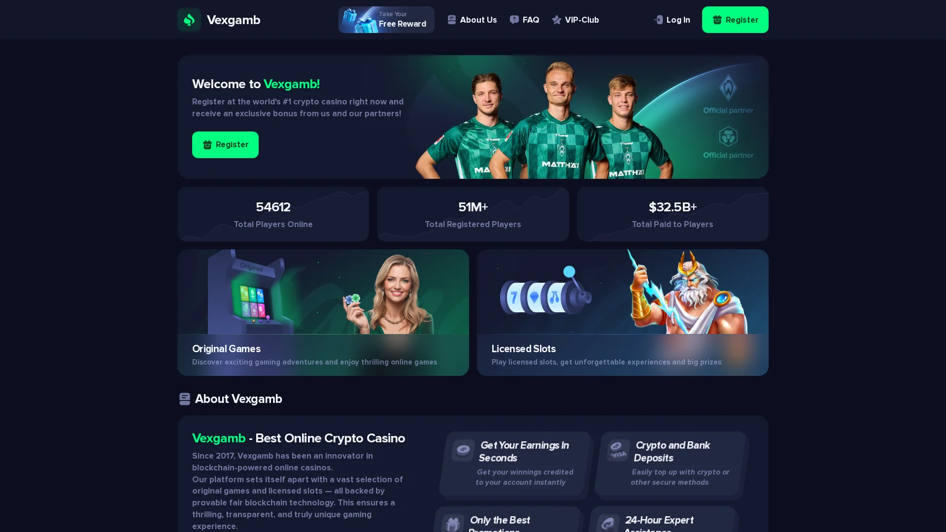 Screenshot of vexgamb.com captured at the last scan