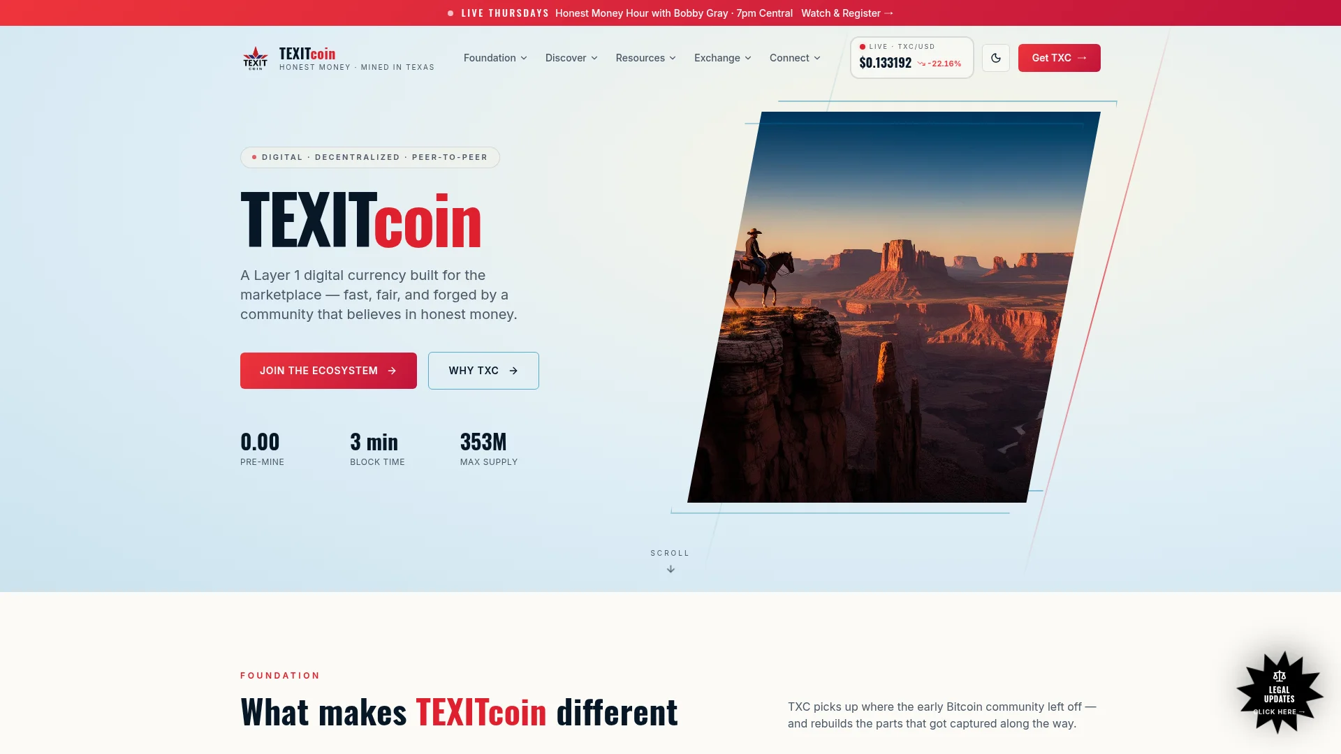Screenshot of texitcoin.org captured at the last scan