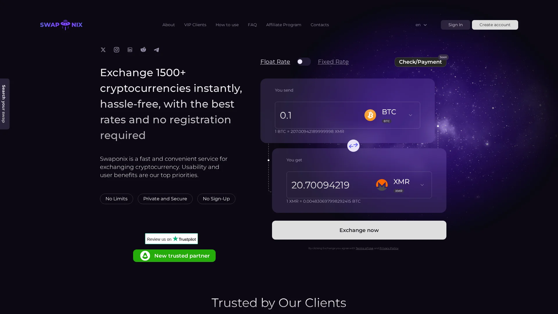 Screenshot of swaponix.io captured at the last scan