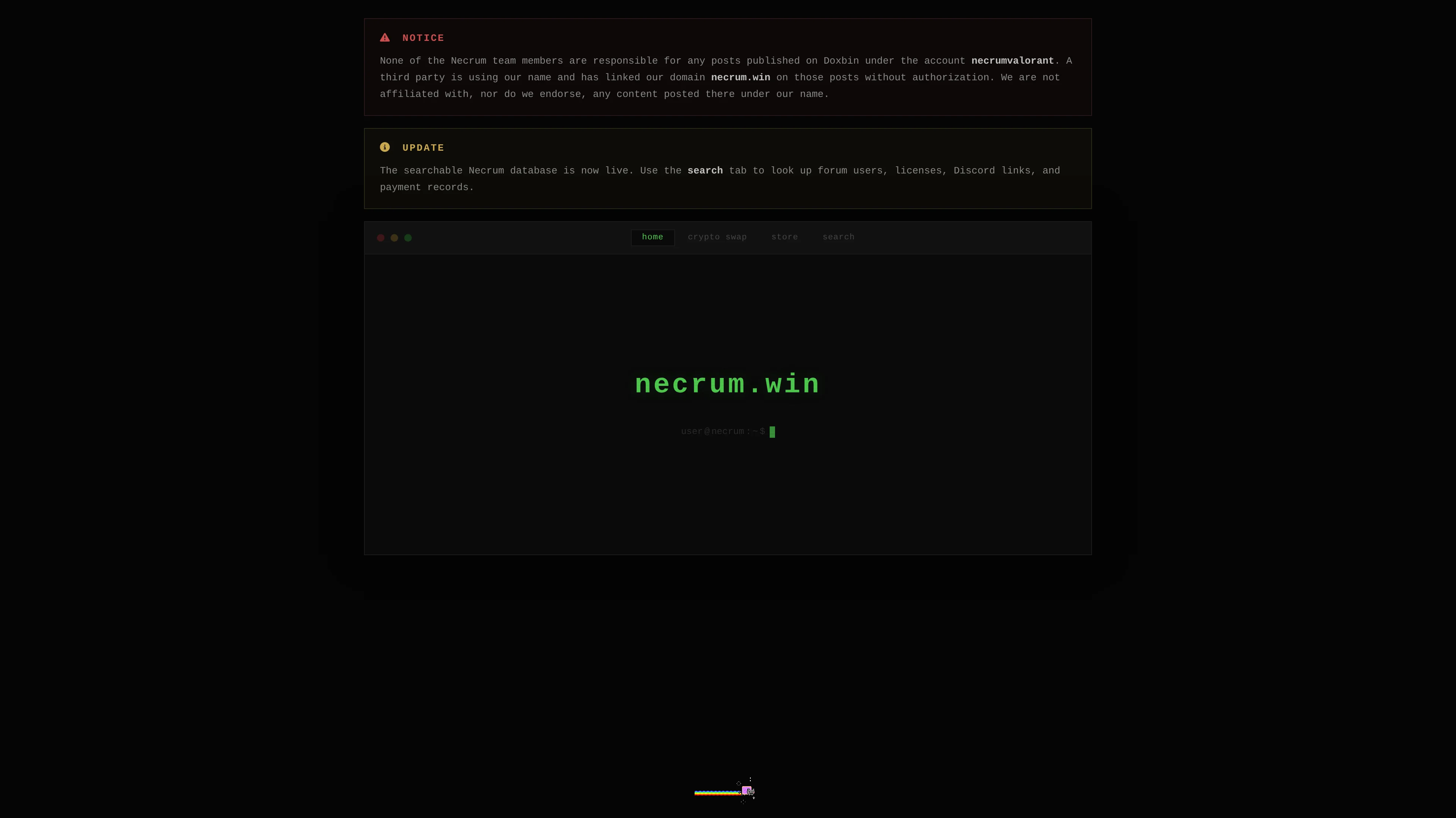 Screenshot of necrum.win captured at the last scan