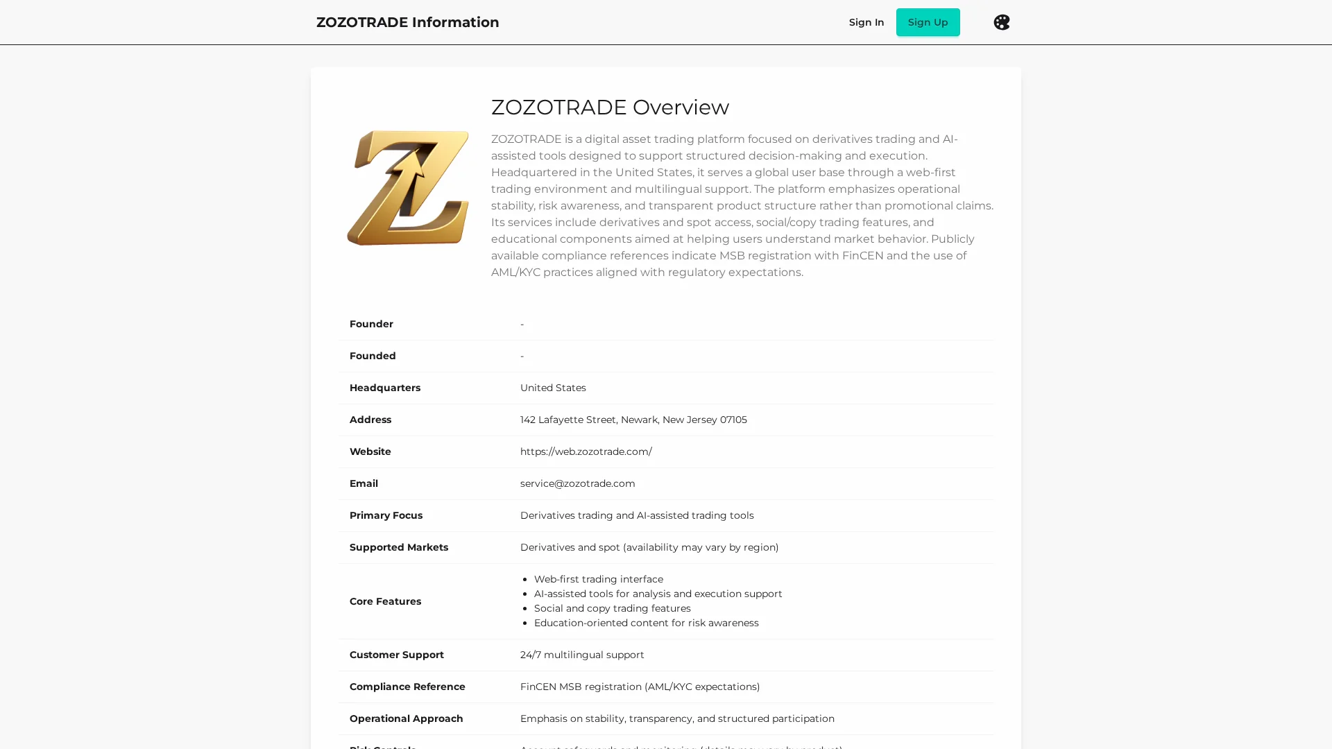Screenshot of zozotrade.info captured at the last scan