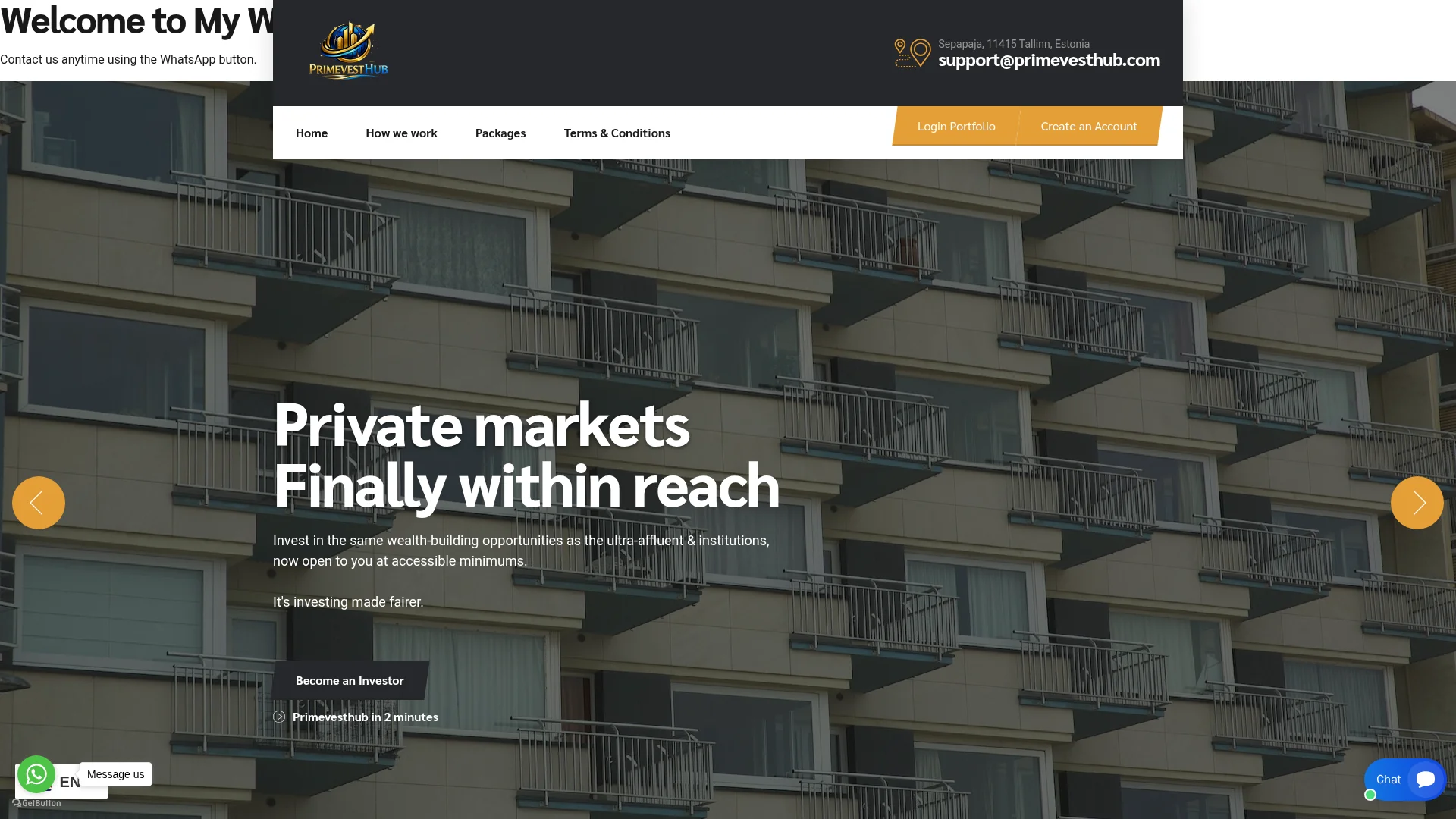 Screenshot of primevesthub.com captured at the last scan