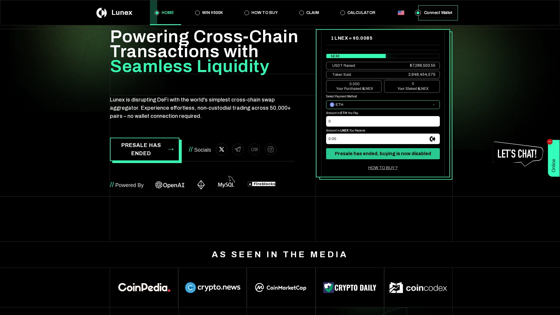 Screenshot of lunexnetwork.com captured at the last scan