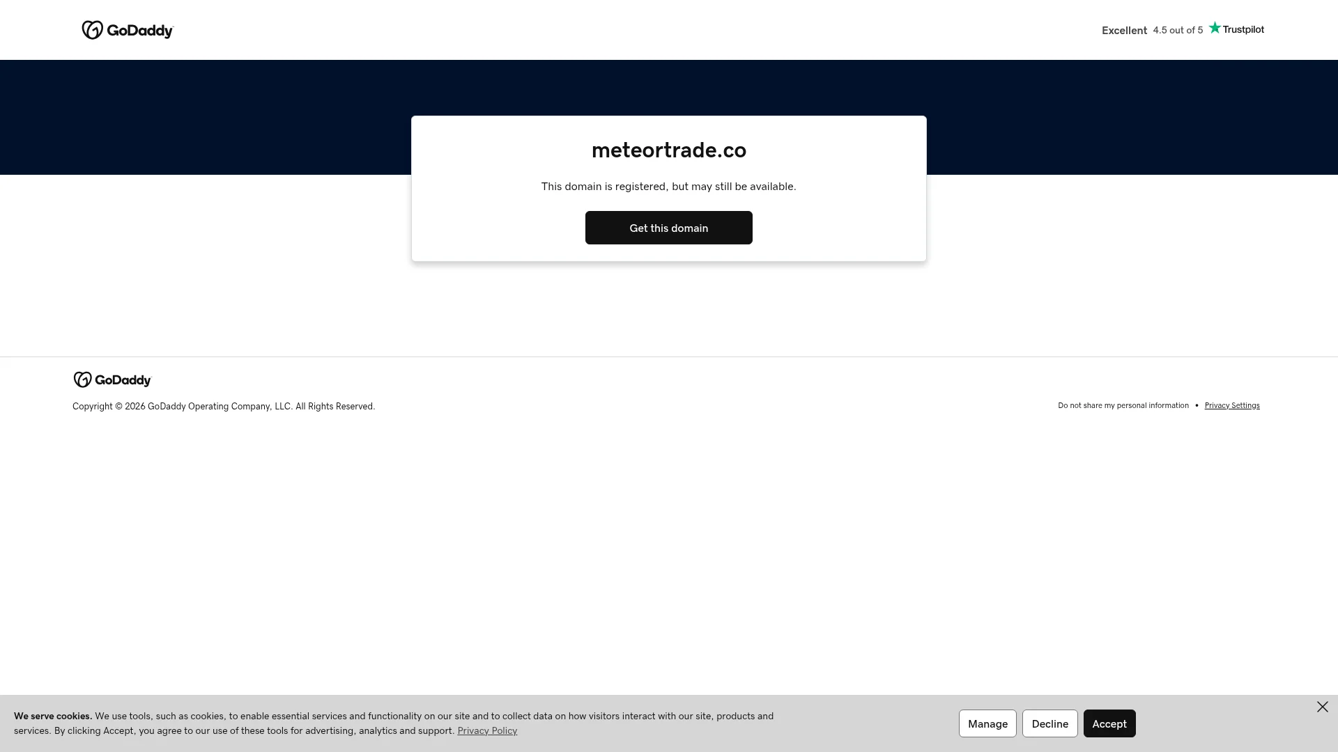 Screenshot of meteortrade.co captured at the last scan