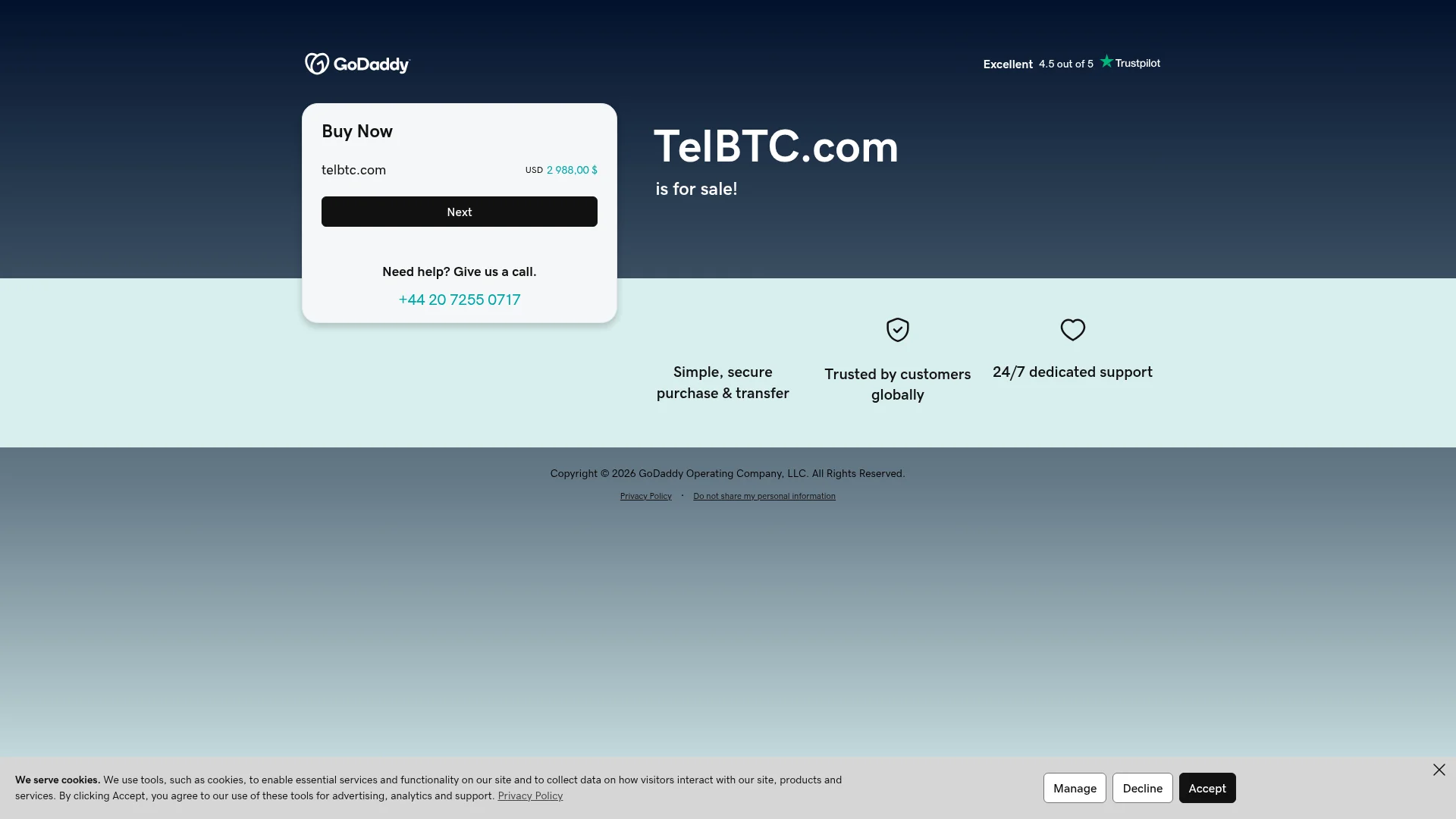 Screenshot of telbtc.com captured at the last scan