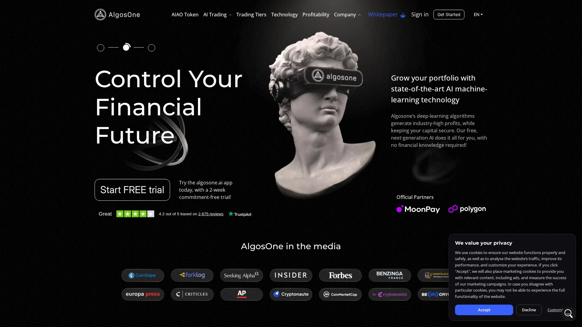 Screenshot of algosone.ai captured at the last scan