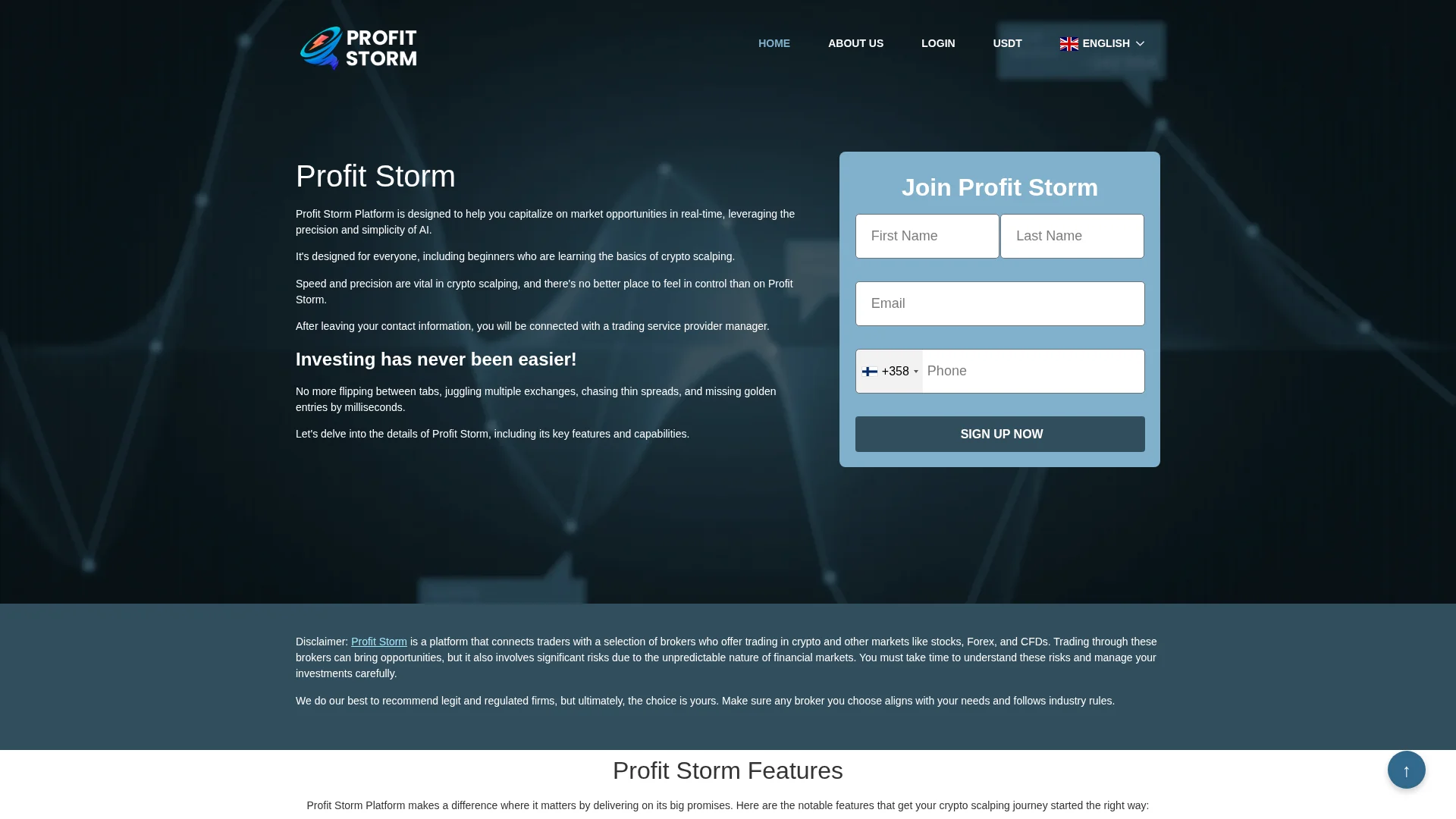 Screenshot of profit-storm.com captured at the last scan