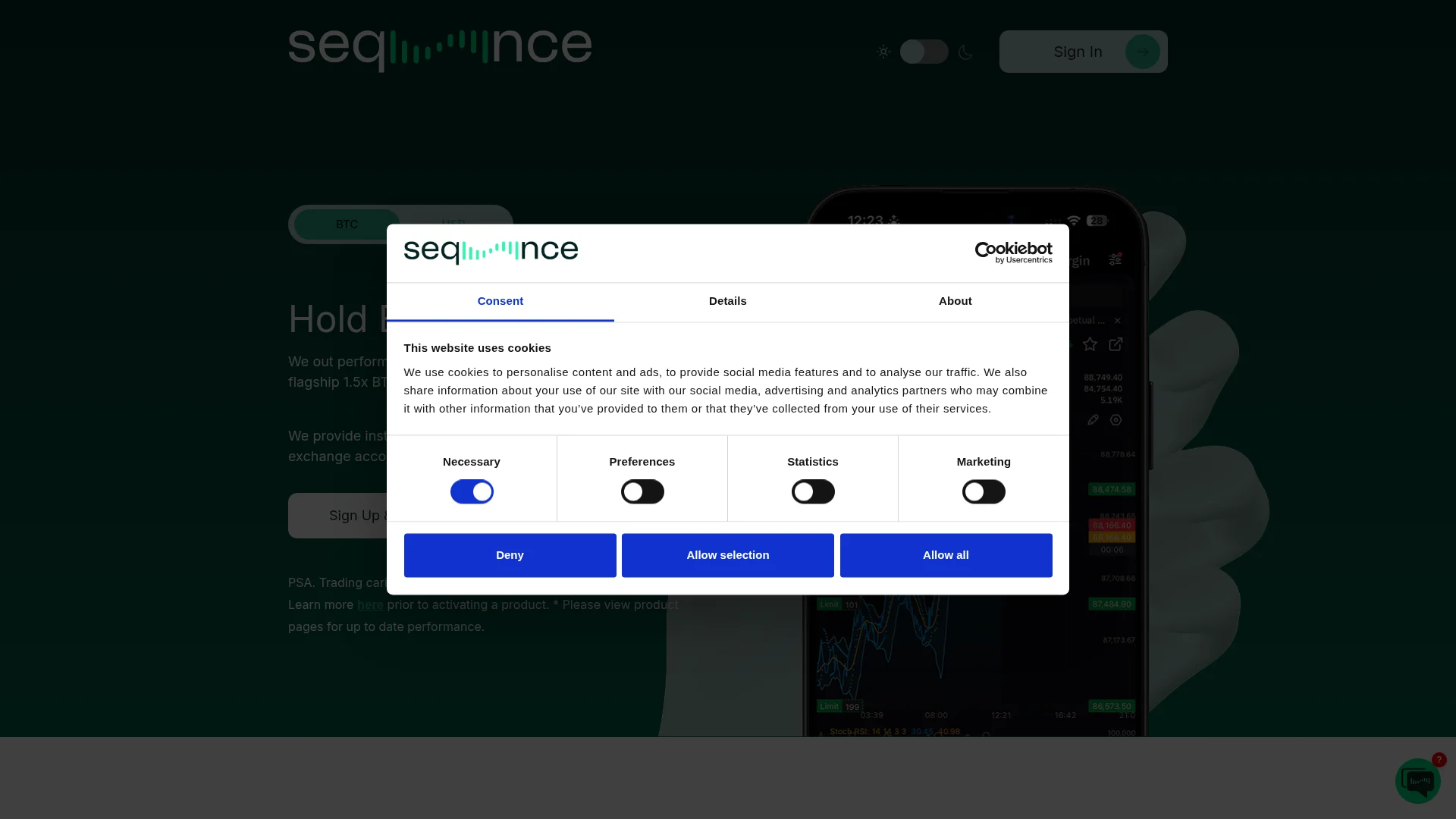 Screenshot of tradewithsequence.com captured at the last scan