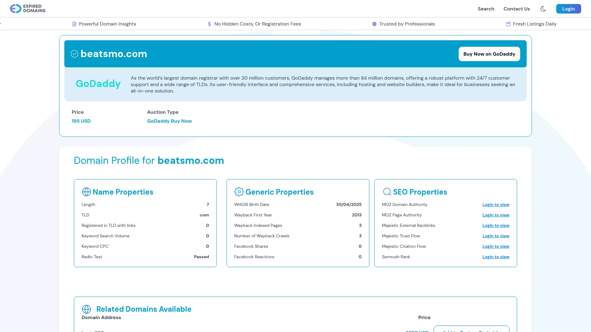 Screenshot of beatsmo.com captured at the last scan