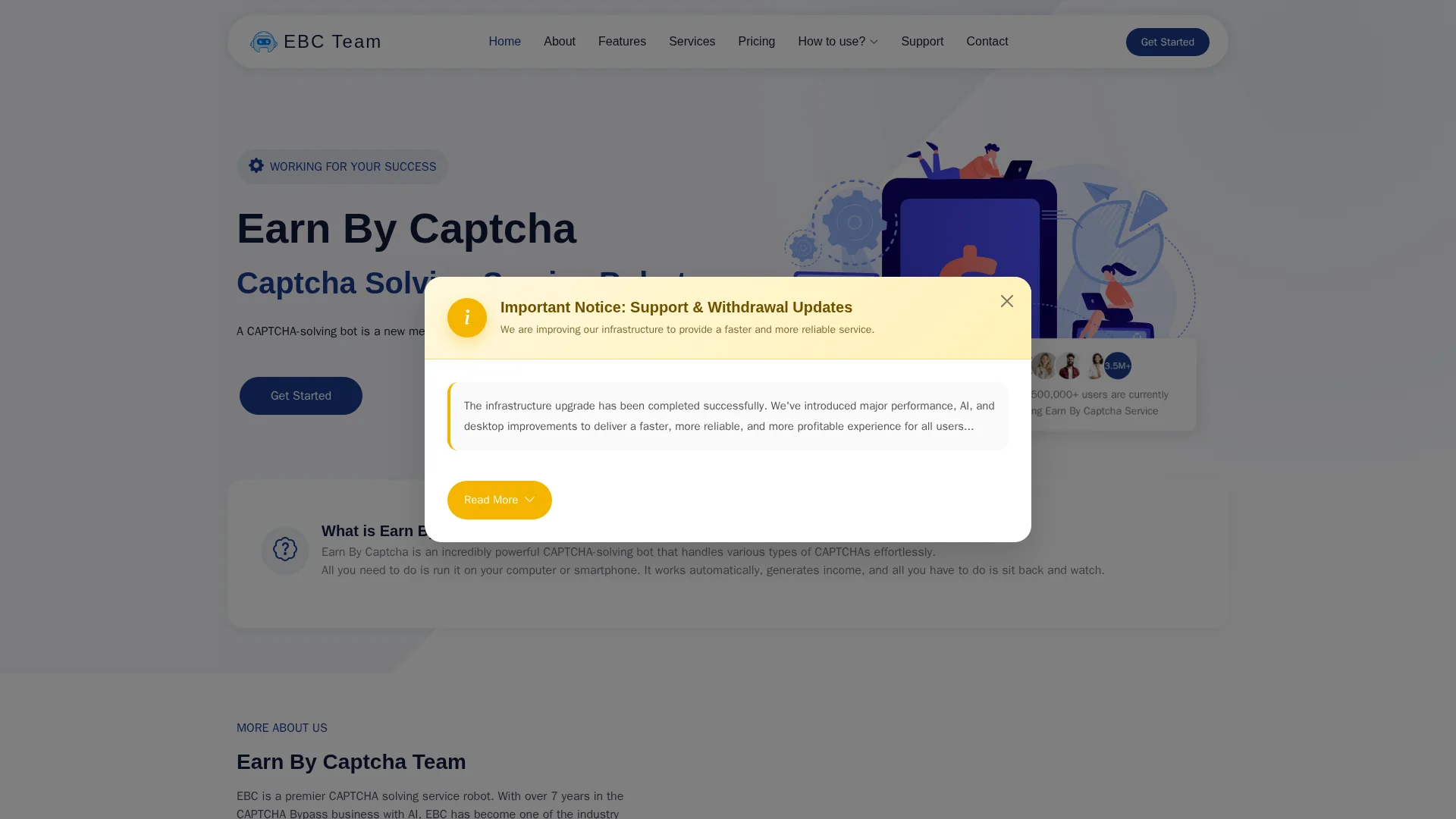 Screenshot of earnbycaptcha.com captured at the last scan