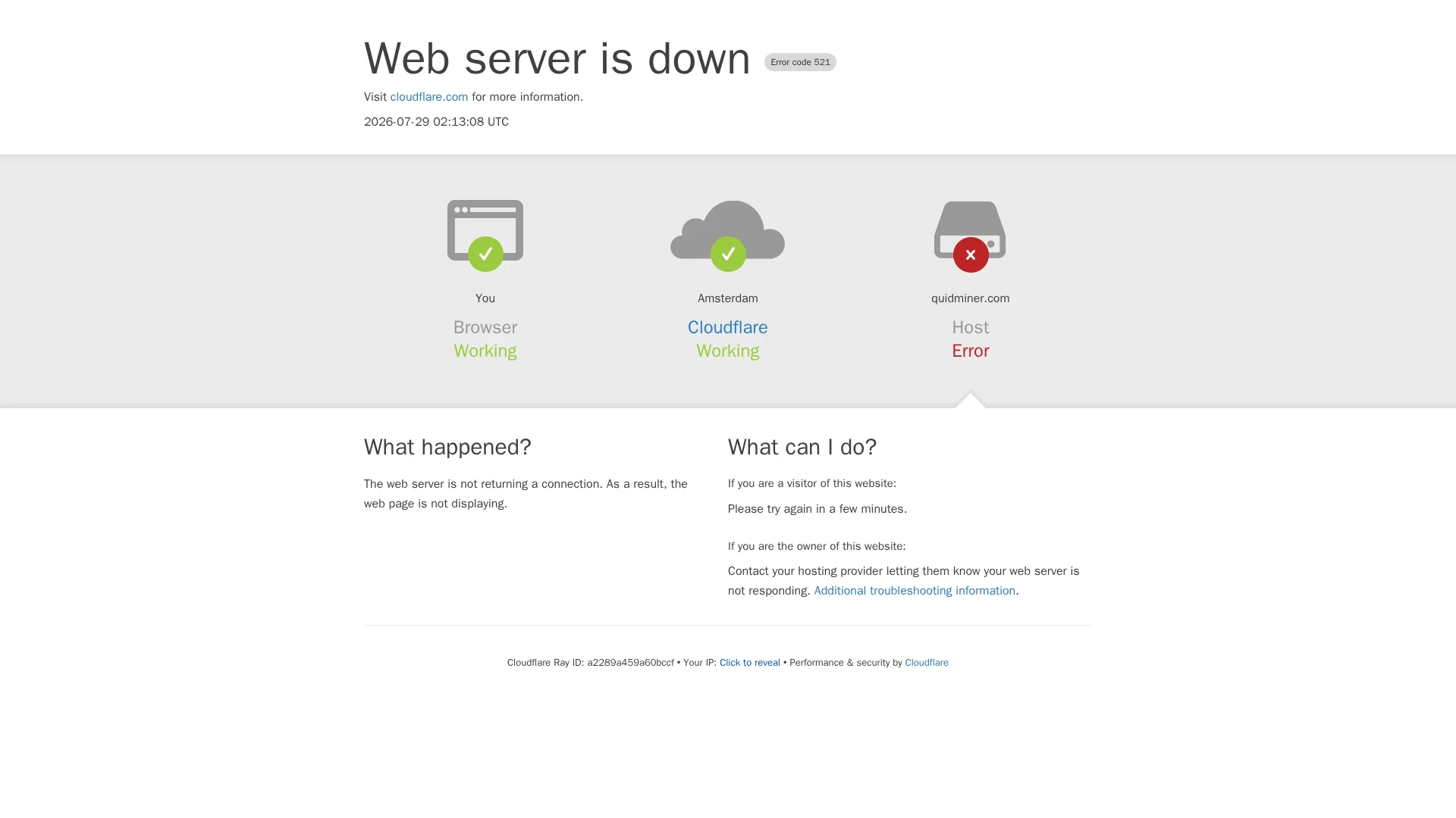 Screenshot of quidminer.com captured at the last scan