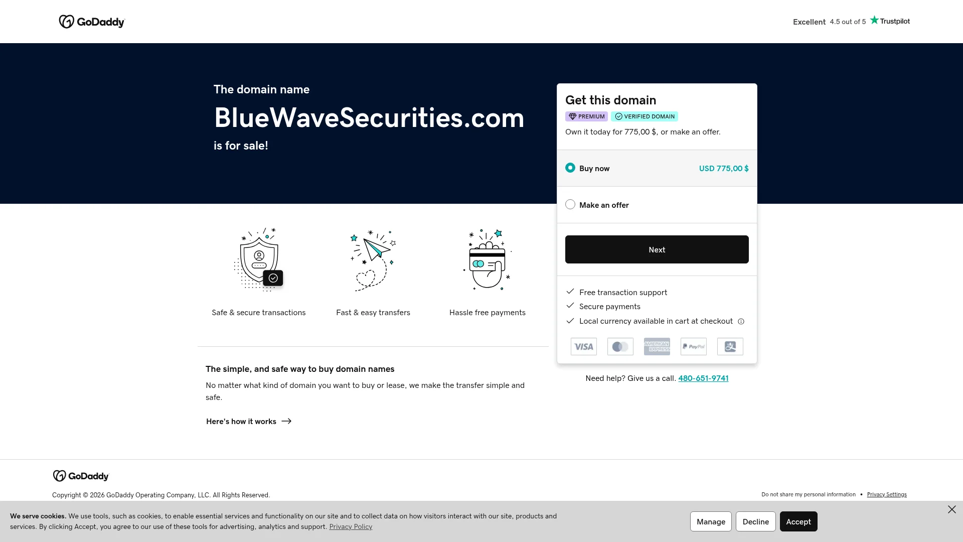 Screenshot of bluewavesecurities.com captured at the last scan