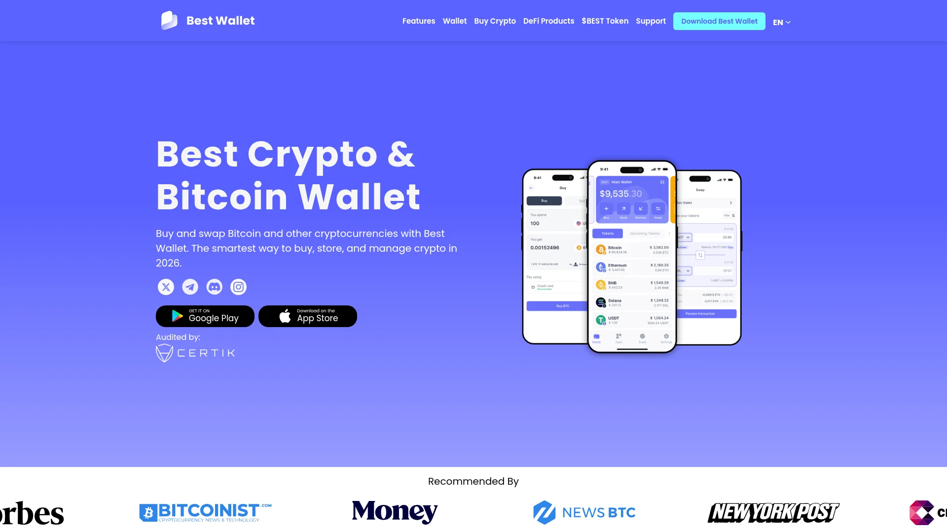 Screenshot of bestwallet.com captured at the last scan