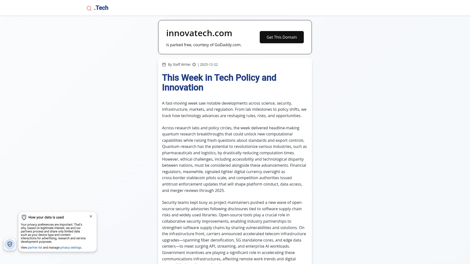 Screenshot of innovatech.com captured at the last scan