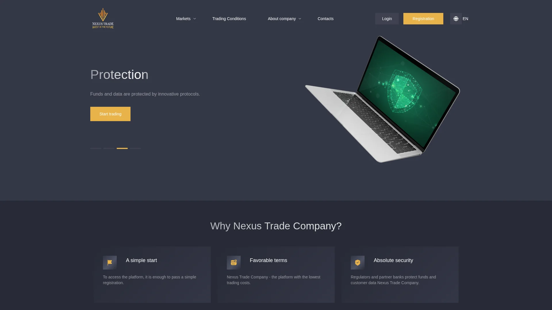 Screenshot of nexustrade-company.com captured at the last scan