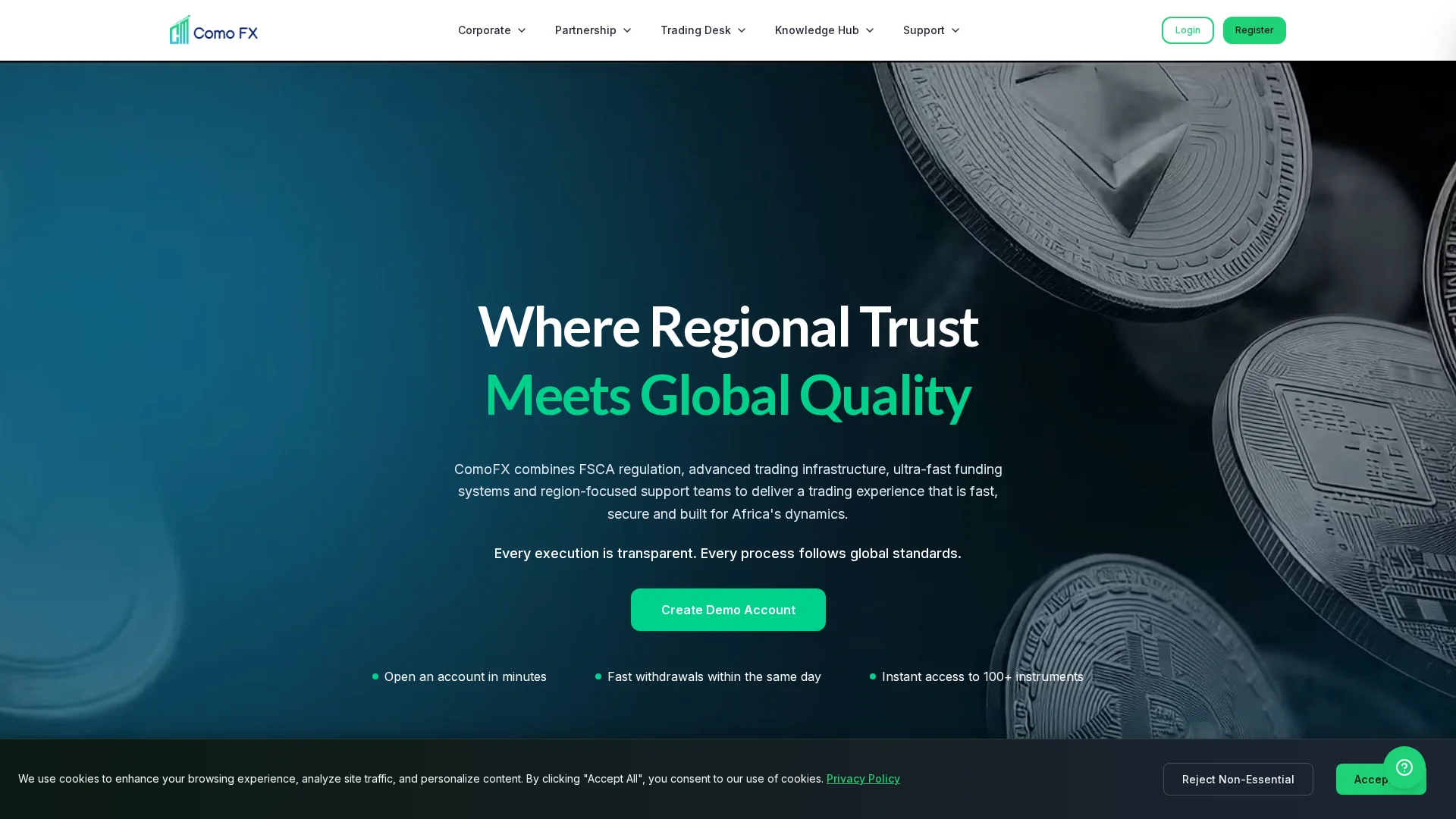 Screenshot of comofx.com captured at the last scan