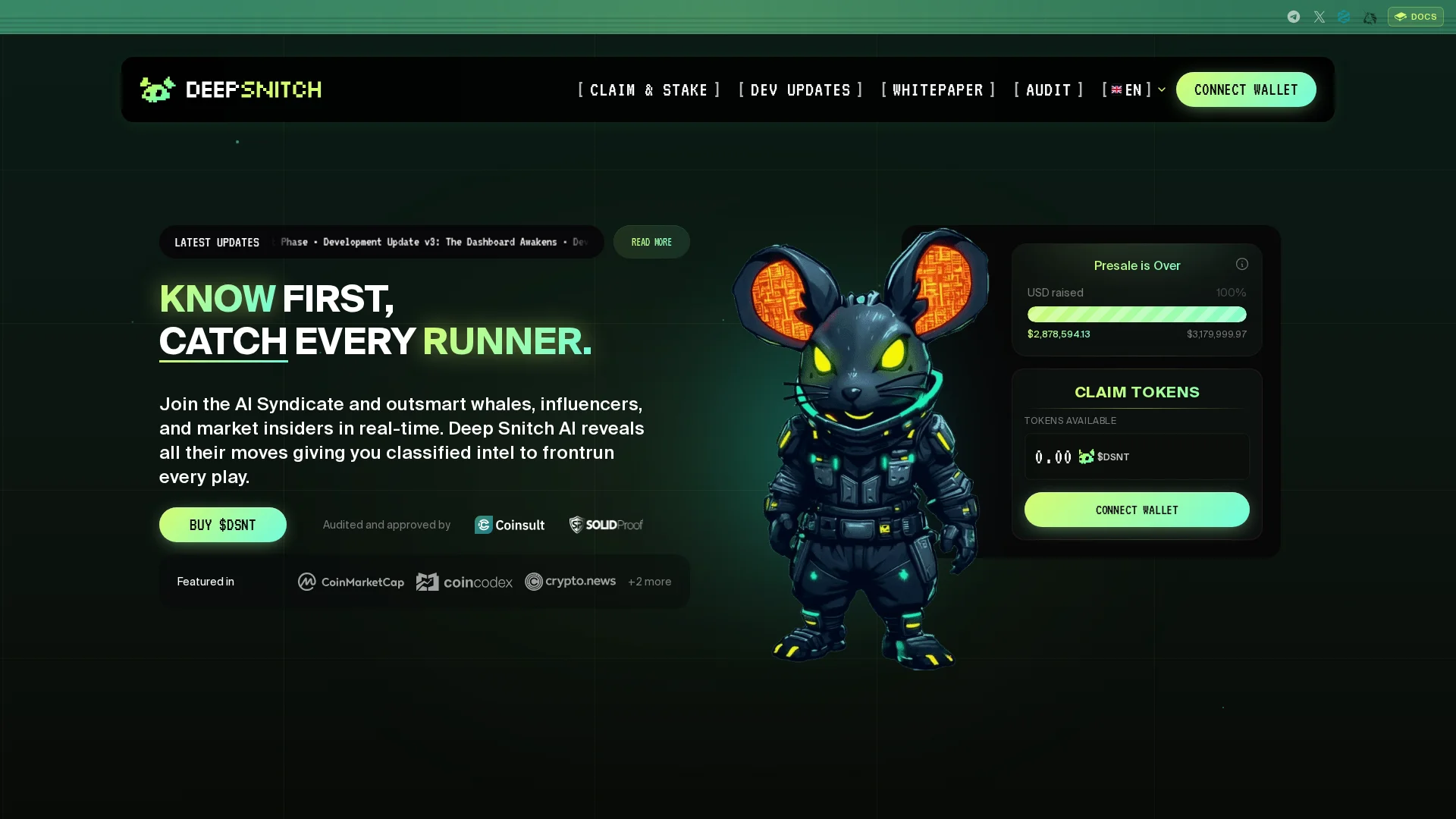 Screenshot of deepsnitch.ai captured at the last scan