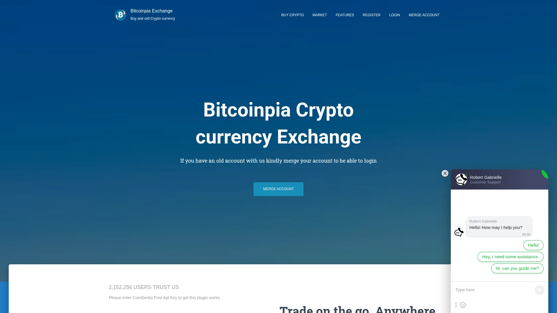 Screenshot of bitcoinpia.com captured at the last scan