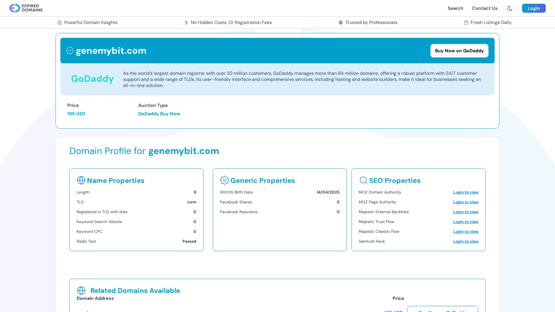 Screenshot of genemybit.com captured at the last scan